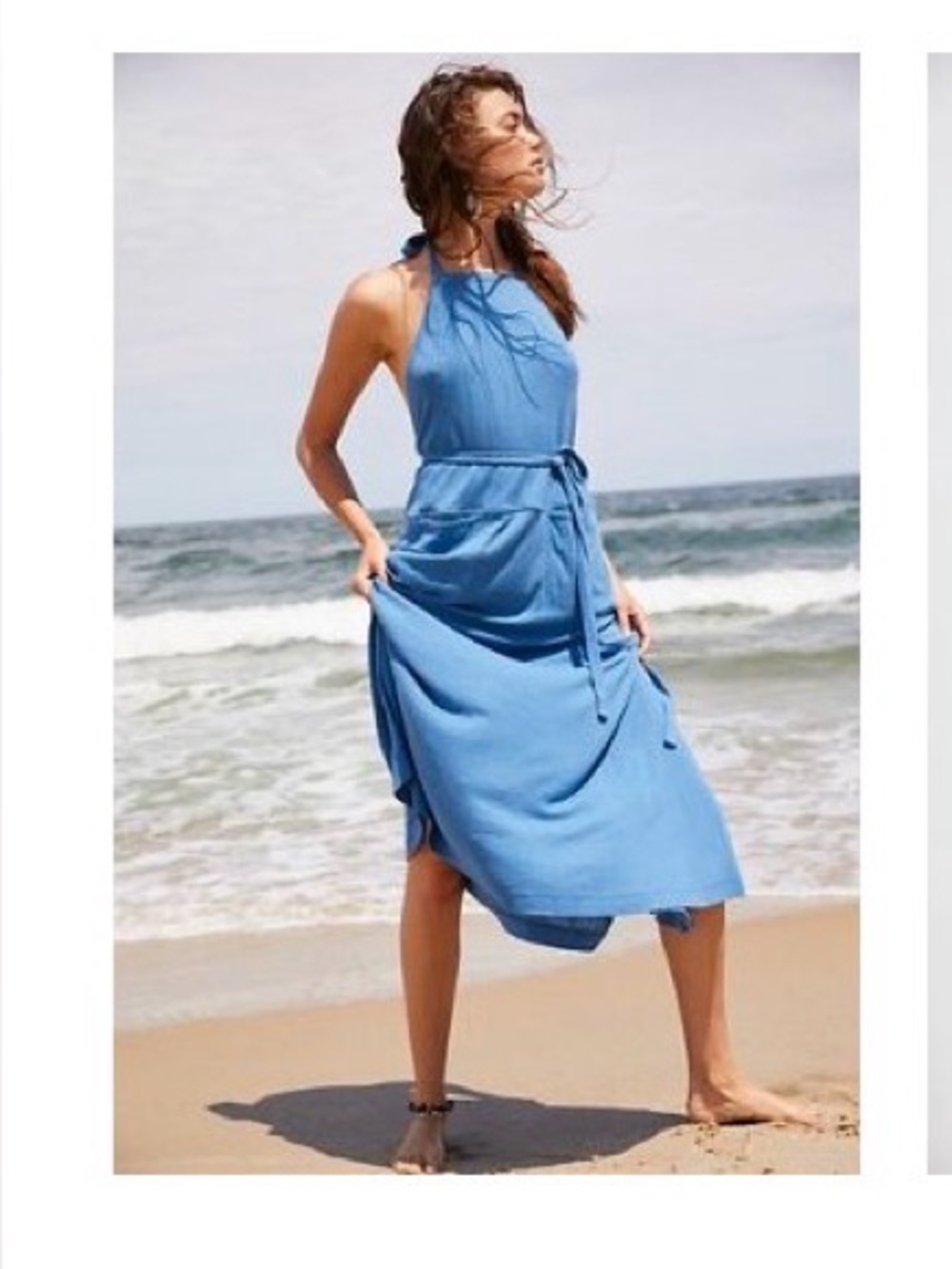 Free People Cooper Blue Halter Tie-Waist Midi Dress NWT